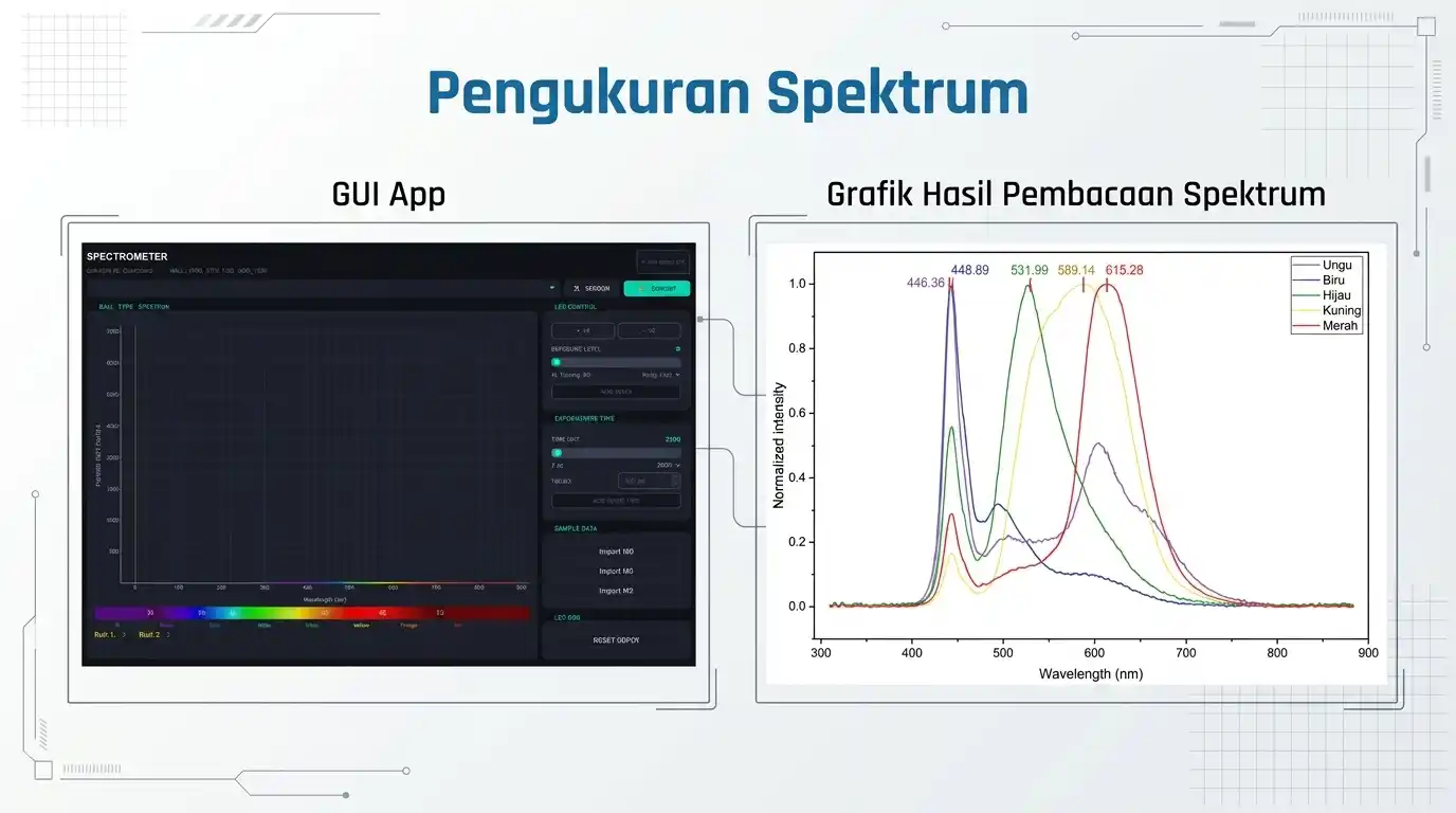Tampilan Aplikasi GUI Spektrometer dan Grafik Hasil Pembacaan Spektrum